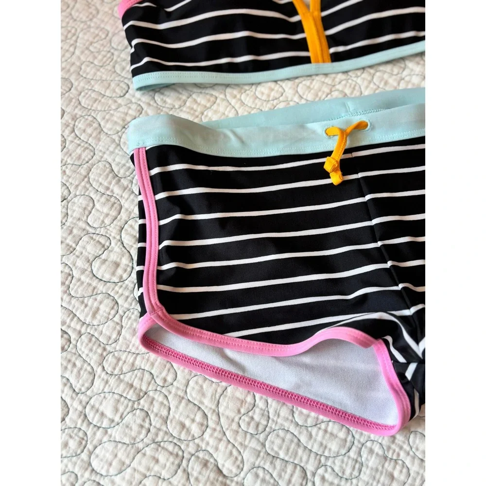 DSG Girls‎ Size XL Two Piece Swimsuit Black White Stripe